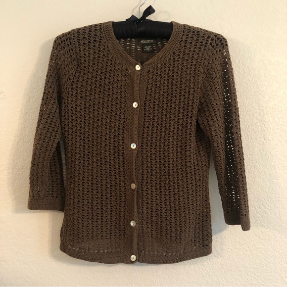 Eddie Bauer Hand Crocheted Open Knit Cardigan Sweater - Picture 1 of 5
